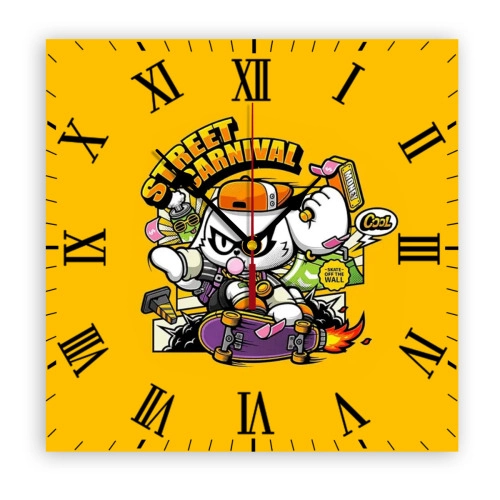 Customizable Square Wall Clock (PVC) - Modern Urban Art Design with Novelty Graffiti Aesthetics, Ideal for Personalized Home / Office Decor