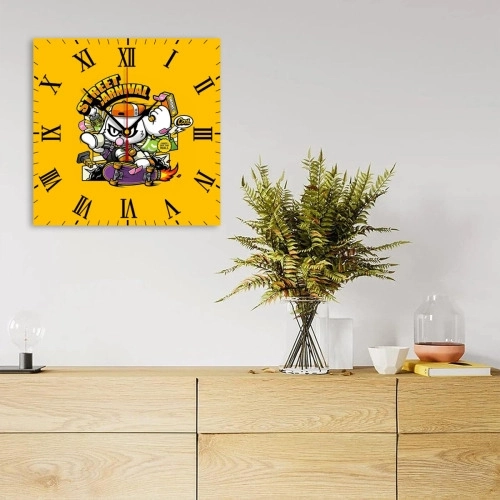 Customizable Square Wall Clock (PVC) - Modern Urban Art Design with Novelty Graffiti Aesthetics, Ideal for Personalized Home / Office Decor