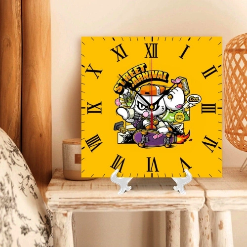 Customizable Square Wall Clock (PVC) - Modern Urban Art Design with Novelty Graffiti Aesthetics, Ideal for Personalized Home / Office Decor