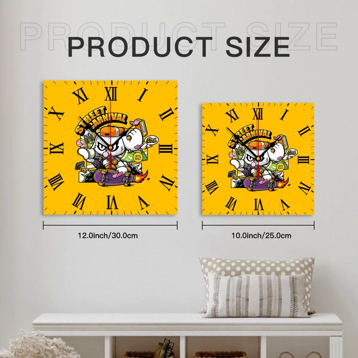 Customizable Square Wall Clock (PVC) - Modern Urban Art Design with Novelty Graffiti Aesthetics, Ideal for Personalized Home / Office Decor