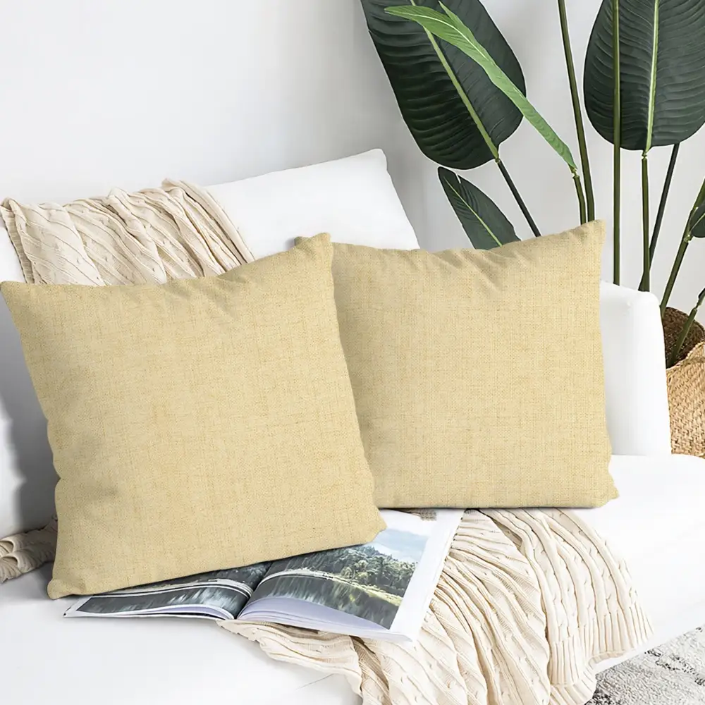 Customizable Linen Throw Pillow Cover with Insert - Beige Double-Sided Design for Personalized Home Decor