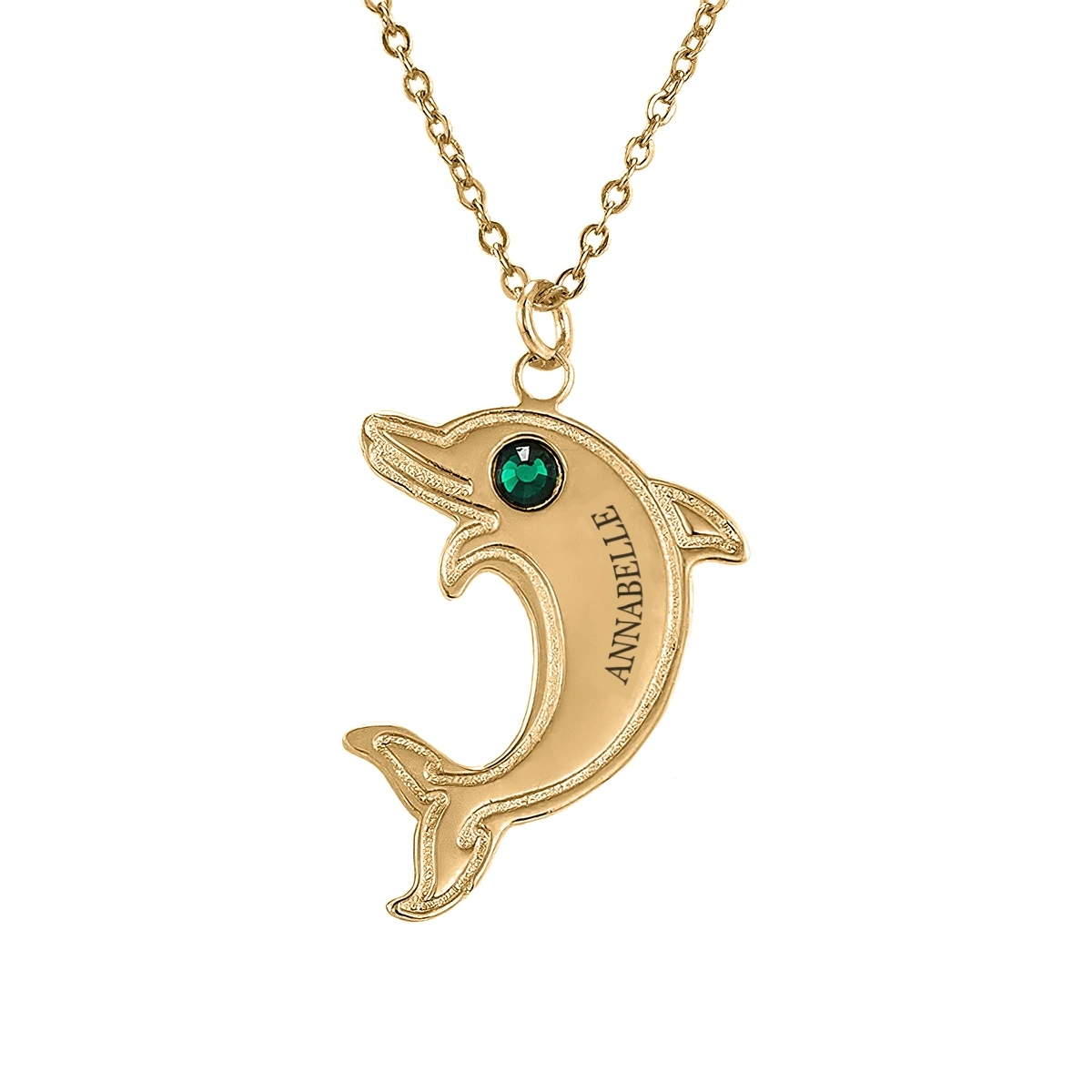Personalized Dolphin Birthstone Pendant Necklace - Custom Engraved Name - Sterling Silver Charm Jewelry