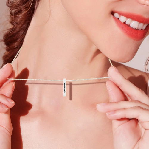 Personalized 3D Vertical Bar Necklace – Custom Engraved, Silver Pendant for Unique Fashion Accessory