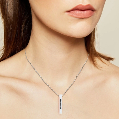 Personalized 3D Vertical Bar Necklace – Custom Engraved, Silver Pendant for Unique Fashion Accessory