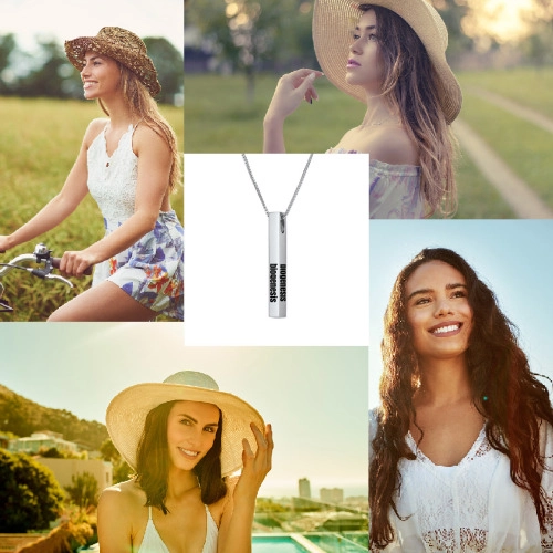 Personalized 3D Vertical Bar Necklace – Custom Engraved, Silver Pendant for Unique Fashion Accessory