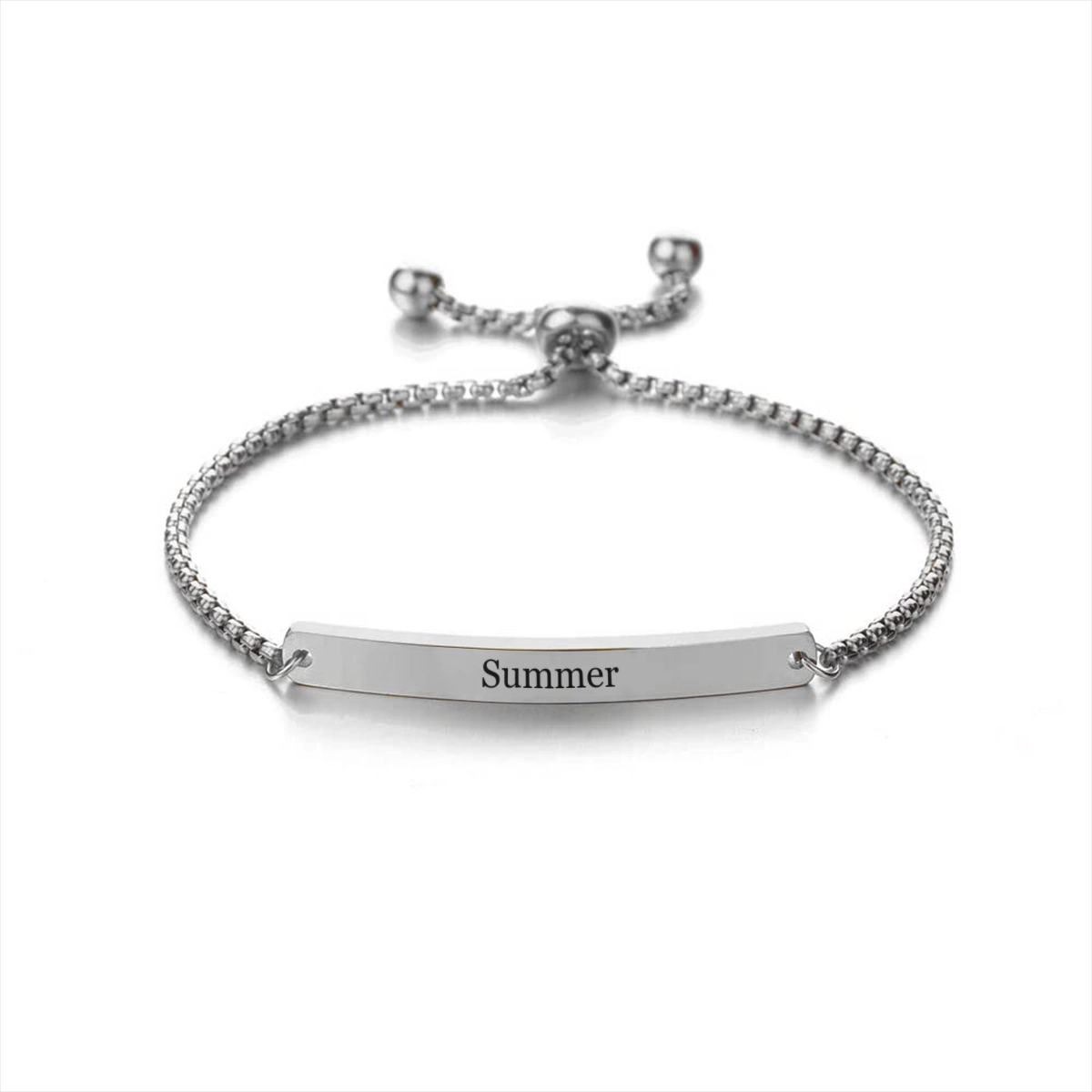 Customizable Stainless Steel Bracelet for Women - Elegant Personalized Engraved Bar Chain Accessory