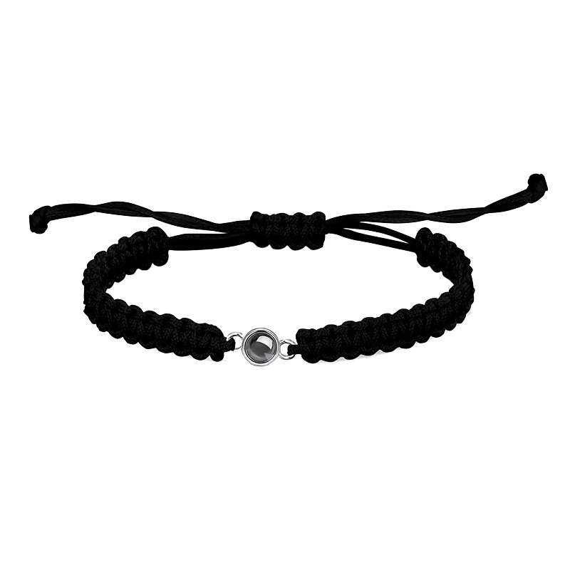 Custom Engraved Bracelet with Personalized Photo Projection, Hand-Woven Adjustable Cord Charm, Unique Memory Keepsake Jewelry for Women and Men