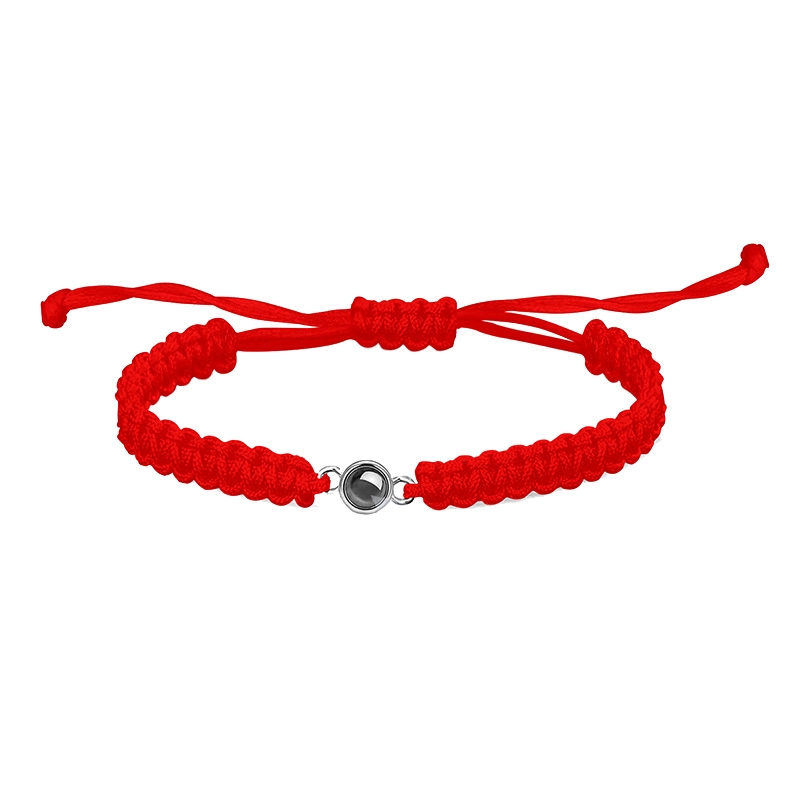 Custom Engraved Bracelet with Personalized Photo Projection, Hand-Woven Adjustable Cord Charm, Unique Memory Keepsake Jewelry for Women and Men