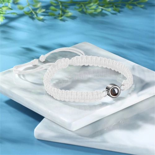 Custom Engraved Bracelet with Personalized Photo Projection, Hand-Woven Adjustable Cord Charm, Unique Memory Keepsake Jewelry for Women and Men