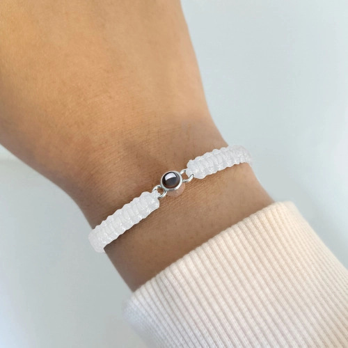 Custom Engraved Bracelet with Personalized Photo Projection, Hand-Woven Adjustable Cord Charm, Unique Memory Keepsake Jewelry for Women and Men