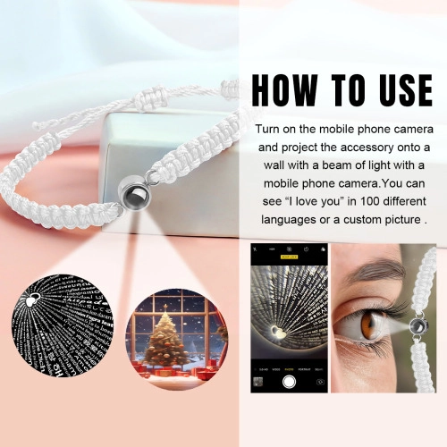 Custom Engraved Bracelet with Personalized Photo Projection, Hand-Woven Adjustable Cord Charm, Unique Memory Keepsake Jewelry for Women and Men