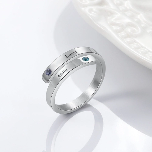 Customizable Birthstone Twist Ring - Personalized Engraved Band with Gem Accents for Unique Jewelry Gifts