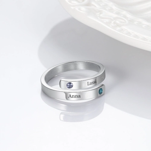Customizable Birthstone Twist Ring - Personalized Engraved Band with Gem Accents for Unique Jewelry Gifts