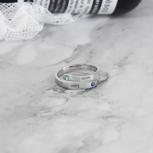 Customizable Birthstone Twist Ring - Personalized Engraved Band with Gem Accents for Unique Jewelry Gifts