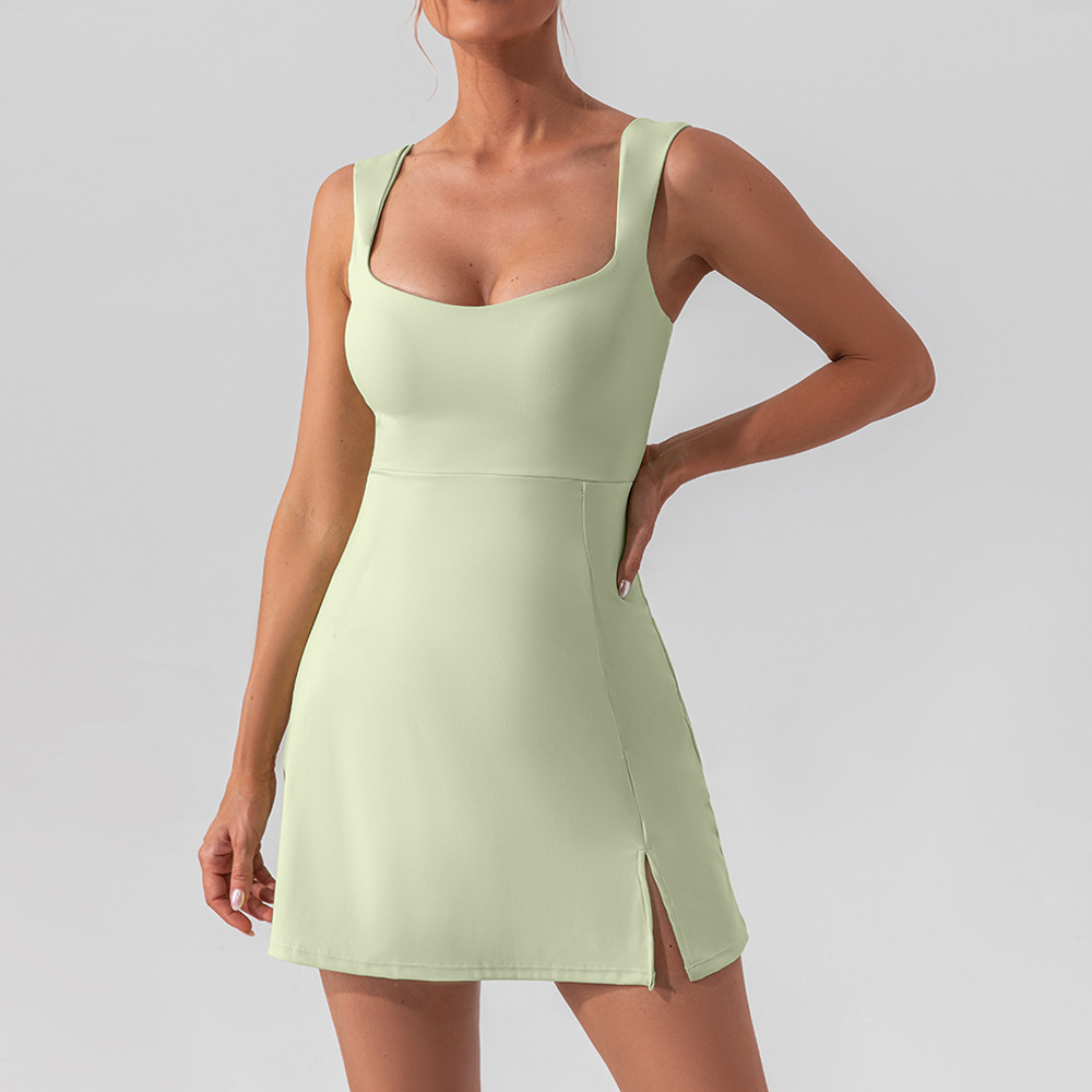Sexy Spaghetti Strap Solid Color Yoga Tennis Dress – Lightweight Breathable Outdoor Golf Sportswear