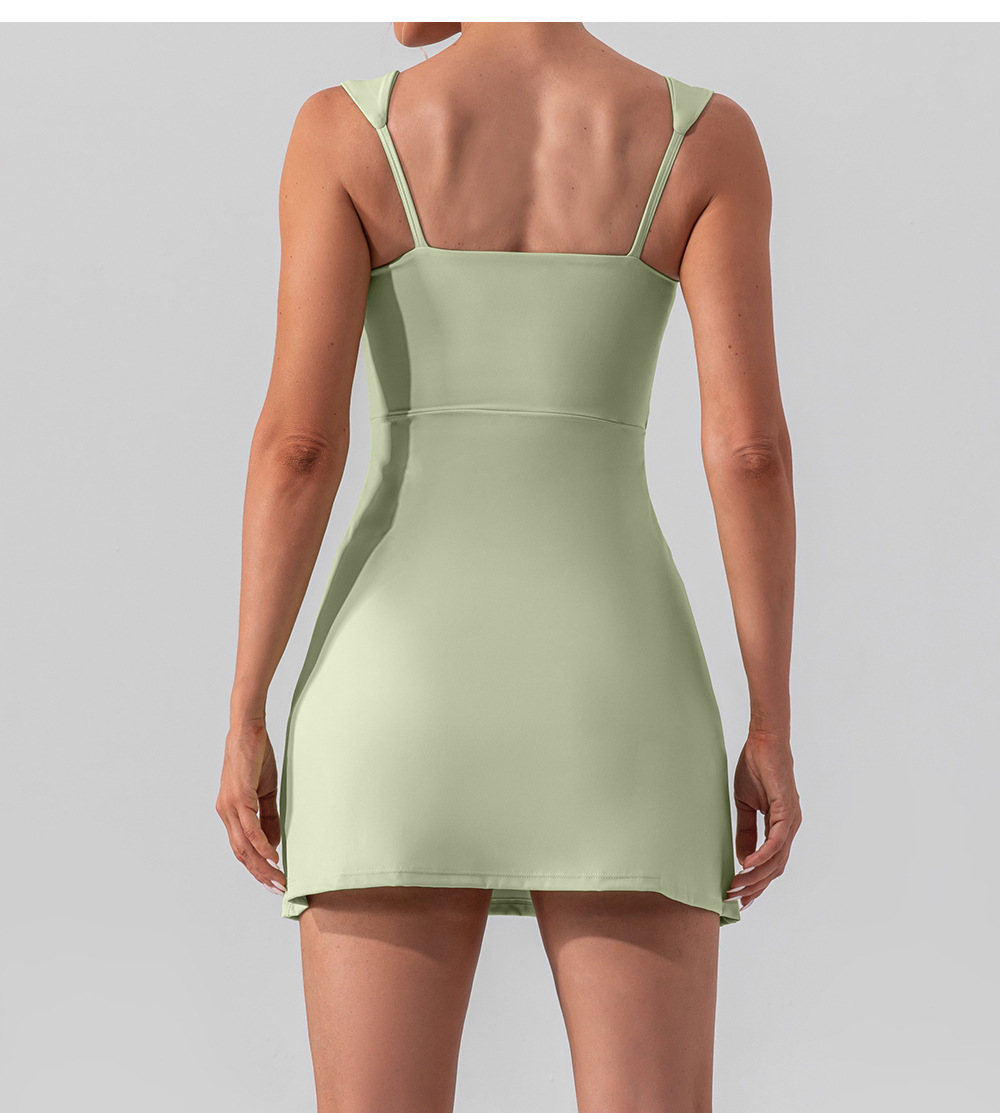 Sexy Spaghetti Strap Solid Color Yoga Tennis Dress – Lightweight Breathable Outdoor Golf Sportswear