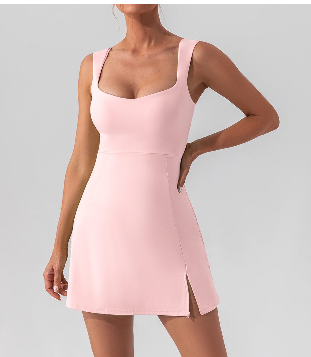 Sexy Spaghetti Strap Solid Color Yoga Tennis Dress – Lightweight Breathable Outdoor Golf Sportswear