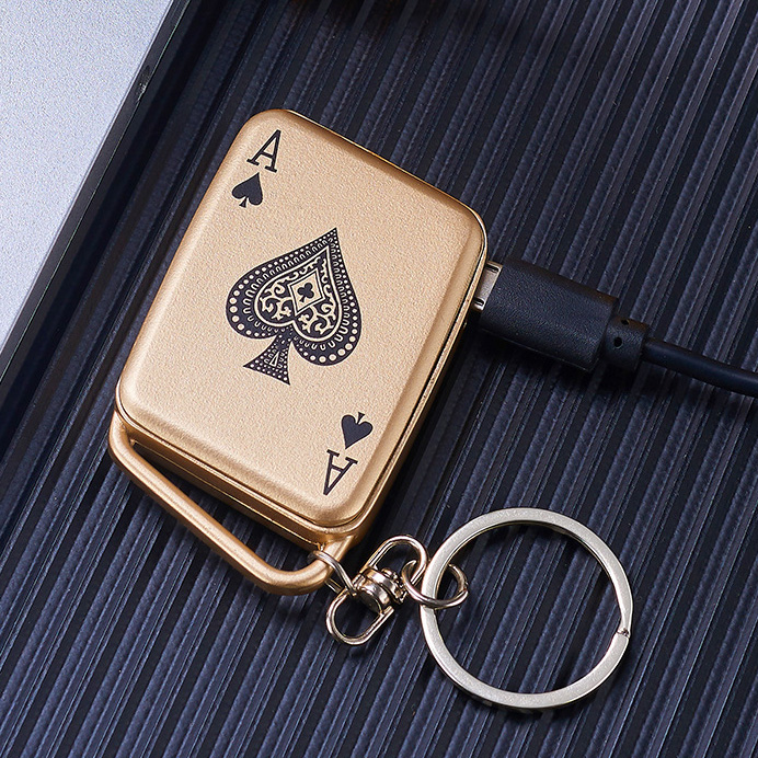 Creative USB Rechargeable Mahjong Poker Lighter - Zinc Alloy Windproof Electronic Lighter Keychain