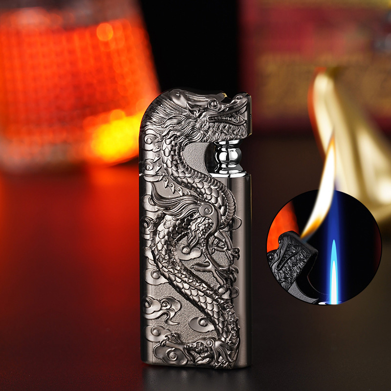 Dragon King Windproof Double Flame Lighter - Refillable Butane Alloy Body, Modern Design Gift