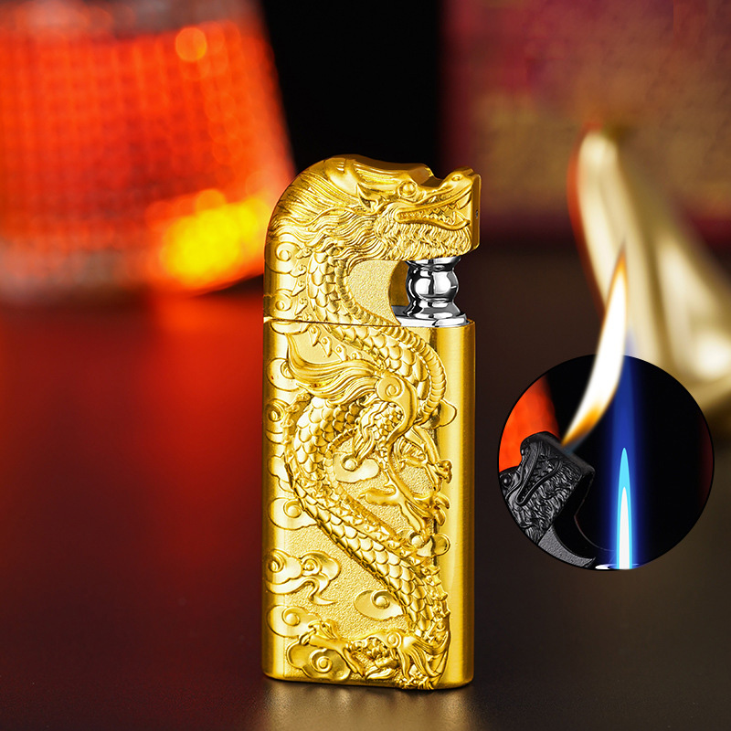 Dragon King Windproof Double Flame Lighter - Refillable Butane Alloy Body, Modern Design Gift
