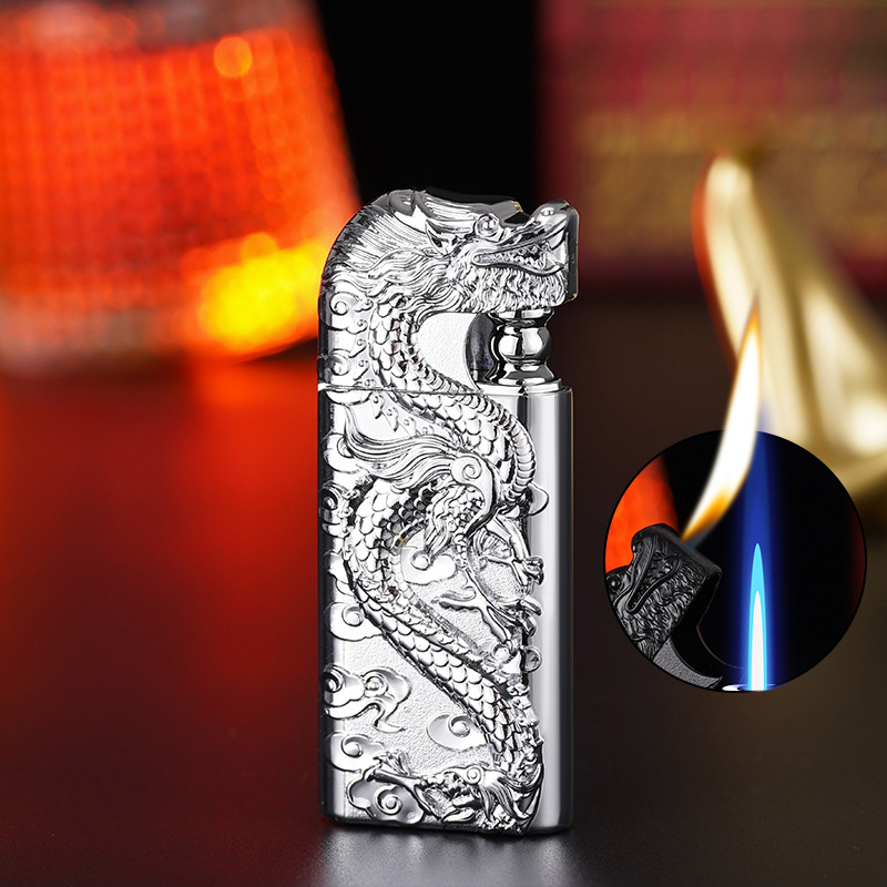 Dragon King Windproof Double Flame Lighter - Refillable Butane Alloy Body, Modern Design Gift