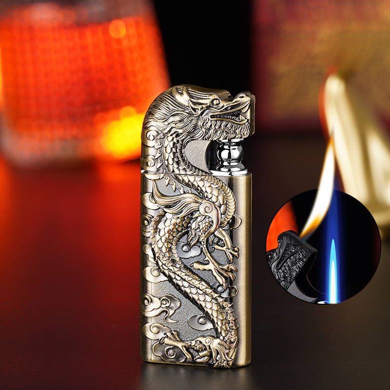 Dragon King Windproof Double Flame Lighter - Refillable Butane Alloy Body, Modern Design Gift