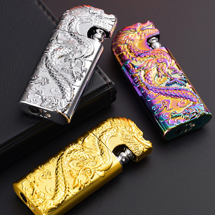 Dragon King Windproof Double Flame Lighter - Refillable Butane Alloy Body, Modern Design Gift