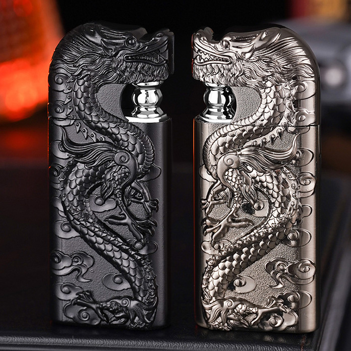 Dragon King Windproof Double Flame Lighter - Refillable Butane Alloy Body, Modern Design Gift