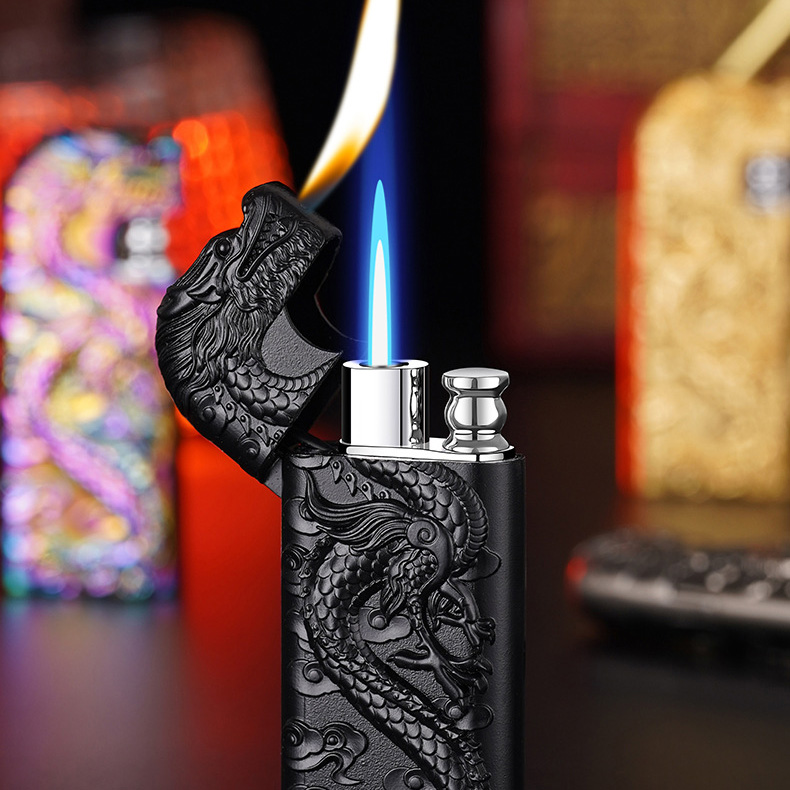Dragon King Windproof Double Flame Lighter - Refillable Butane Alloy Body, Modern Design Gift
